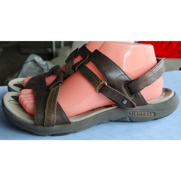 Merrell Bracken Brown Leather Sandals Women 9 Open Toe Outdoor Walking Hiking - Picture 5 of 8